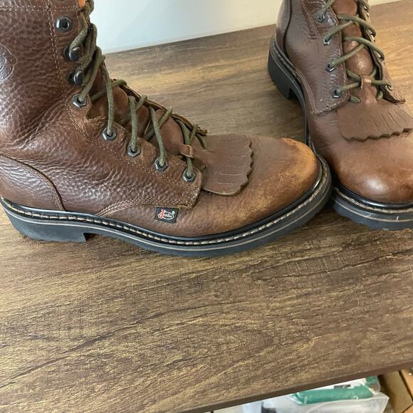 Justin Original Workboots WK920 Men’s 10.5D Brown Leather Lace Up Work Boots - Picture 10 of 14